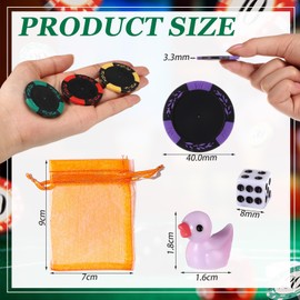 Simgoing 144 Pcs Poker Game Set, 24 Cruise Casino Hiding Ducks, 24 Poker Chip and 72 Dices with 24 Drawstring Bags for Card Club or Late Night Games Carnival Ducking Bath Toys