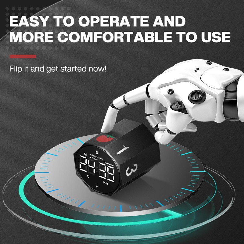 Pomodoro Productivity Timer, Desk Timer with Metal Case, Rotating Screen