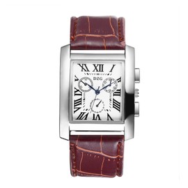 Silverora Men's Watches Leather Square Watches Men's Analogue Quartz Wrist Watch with Leather Strap Multi Dial Three Eyes Wrist Watches with Roman Numeral Scale Gifts for Men Black Brown, brown,