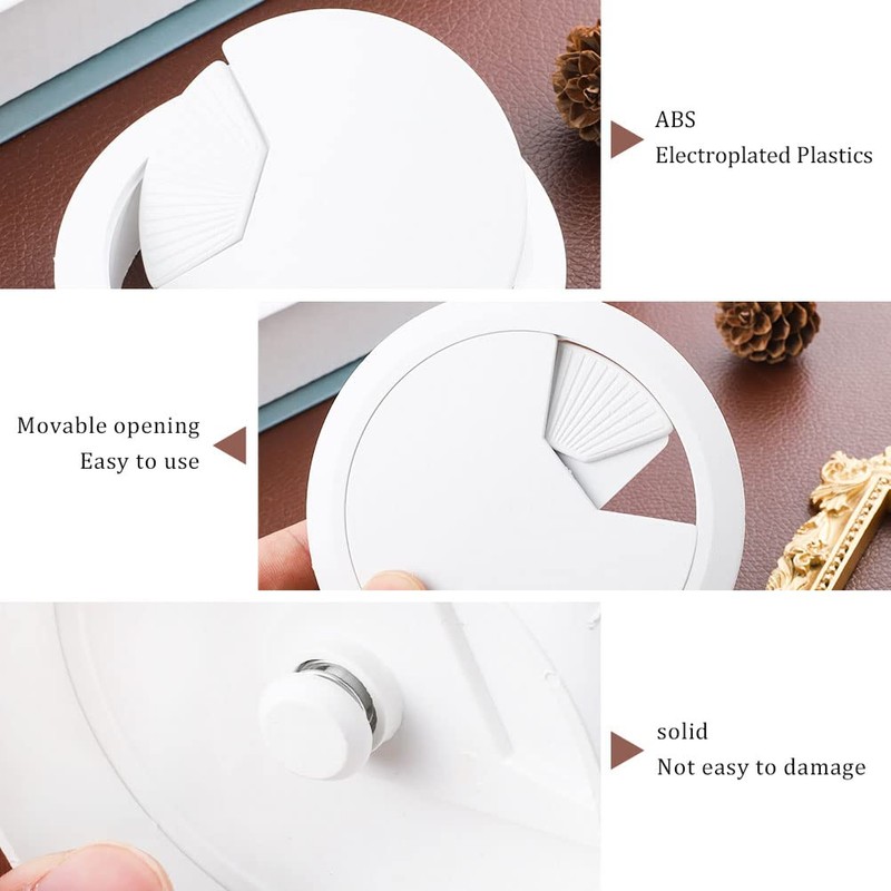 Lanjue 2PCS Desk Cable Wire Grommet, 80mm(3.15inch) White Plastic Desk