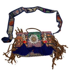 Hastvikas Crossbody Hand Bag for Women, 100% Handmade Kambhari Patchwork Purse, Embroidered Bohemian Shoulder Bag, Ethnic Sling Bag, Casual & Festive Handbag (Blue)