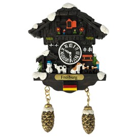 Ciffre Winter Cuckoo Clock Magnet Souvenir - Fridge Magnet Alps Hut Weather House - Keepsake Decoration - Wood Look - Gift Idea - Souvenir Collector Travel Magnet with Copper Label - Freiburg