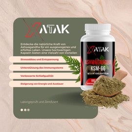 XATAK Bio-Ashwagandha KSM-66® Premiumrohstoff (180 Kapseln) - Original indische Schlafbeere - 100% natürlich, laborgeprüft &Vegan