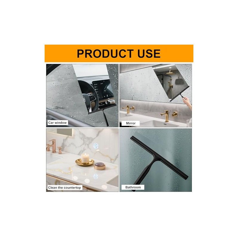Black Stainless Steel Shower Squeegee, Squeegee Shower with 1 Metal