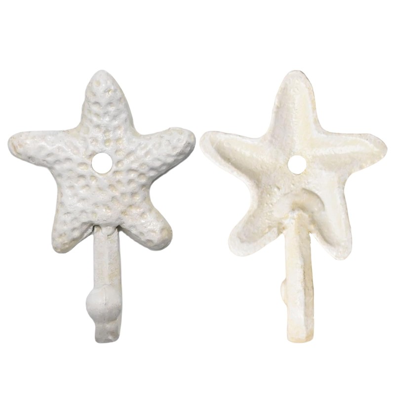 Newnessai 3Pcs Decorative Hooks, Cast Iron Star Fish Beach Themed