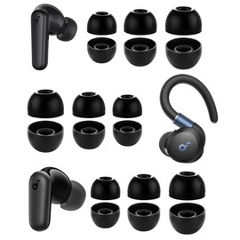 A-Focus [ 9 Pairs ] for Soundcore P20i / P30i / P40i / Sport X20 / Space A40 / Sport X10 Replacement Silicone Comfortable Eartips Cover Accessories Compatible with Soundcore Life A1 Black L/M/S