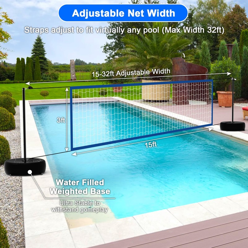Alpcouts Pool Volleyball Net Set with Lights, Solar Powered Portable