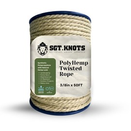 PolyHemp Twisted Rope - SGT KNOTS - Synthetic Polypropylene with Natural Hemp Look for Landscaping, Home Decor, Strong Ropes - Hanging, Weatherproof, UV Resistant, Thick Rope, Outdoors 3/8in x 50FT