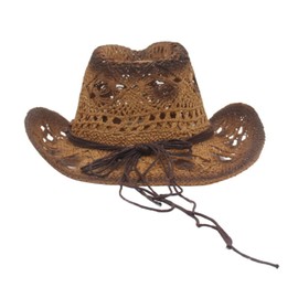 Felcia Men's Women's Straw Cowboy Hat Woven Sunscreen Cap Western Cowboy Hat Two Decorative Bands (A-Dark Coffee, One Size)