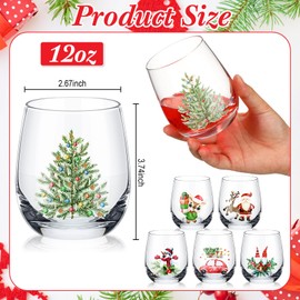 Pickmesh 6 Pcs Christmas Wine Glass 12oz Xmas Stemless Wine Glass Funny Christmas Themed Red Wine Glass Cups Merry Christmas Party Gifts for Women Men Family Friends