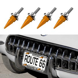 HQRNYP 4PCS Spikes License Plate Screws for Car, Motorcycle License Plate Bolts, Decorative Anti-Theft Stainless Steel and Aluminum Alloy Frame Bolts, Auto Tag Fasteners for Vehicles (Gold)