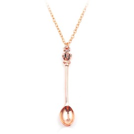 NOUMANDA Charm Tiny Tea Spoon Shape Pendant Necklace with Crown for Women 3 Colors Creative Mini Long Link Chain Jewelry Accessories (rose gold)