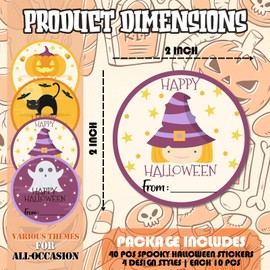 Kqfdr Happy Halloween Gift Tag Stickers, 40 Pcs Trick or Treat Name Label for Gift Wrapping, Self-Adhesive Round Seal Labels for Party Favors Marking -A06
