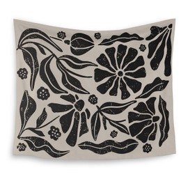 HUGANE Boho Floral Tapestry, Minimalist Abstract Flower Tapestry Wall Hanging, Retro Mid Century Modern Floral Wall Blanket Backdrop Decor for Home Bedroom Living Room, 50x60 Inch