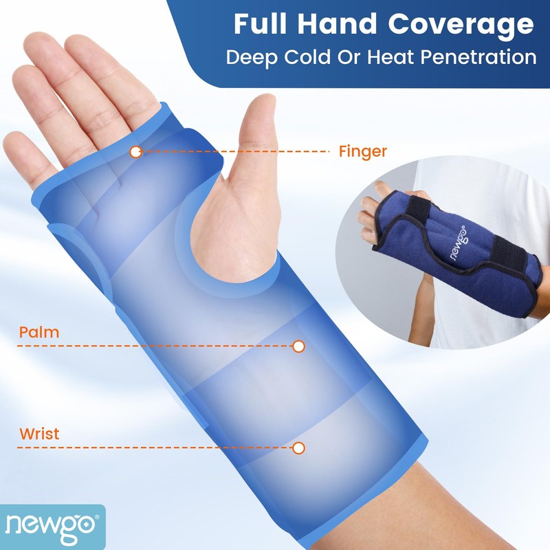 NEWGO Wrist Ice Pack Wrap for Hand, Flexible Carpal Tunnel