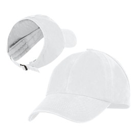 TopTie Backless Washed Cotton Ponytail Cap Messy Bun Curly Hair Baseball Caps-White