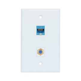 Coax Ethernet Wall Plate Female to Female - Ethernet and Coax Cat6 RJ45 Wall Plate in White - 1 Ethernet Port + 1 TV Coax Cable/F-Type Connector