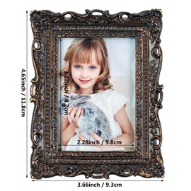 Hymmah 2.5 * 3.5Inch Mini Wallet Picture Frame Vintage Photo Frame Ornate Textured Hand-Crafted Resin Frame with Easel&Hook for Tabletop&Wall Display,Photo Gallery,Art