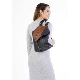 Cluty 020457 Women's Genuine Leather Backpack, Daypack, City Bag with Zip, Leather Shoulder Bag, Made in Italy, Cognac