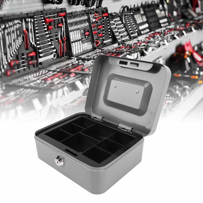 Small Locking Cash Box Portable Double Layers Safe Metal Money