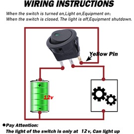 mxuteuk 12Stück Kippschalter 12V DC 20A,Runde Wippschalter 12V beleuchtet mit Grün Dot LED Licht Wippschalter Button SPST 3poliger Ein/Aus Schalter Car Boot Truck Auto KFZ 12V Schalter KCD2-102N-G