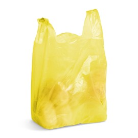 APQ Supply Yellow T-Shirt Bags, 12 x 6 x 22 Inches. Pack of 700 Plastic Merchandise Bags, 18 Micron. Unprinted Grocery Bags with Handles. High Density Polyethylene Shopping Bags for Small Business