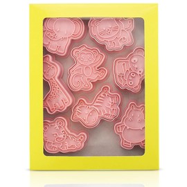 8 piezas de cortadores de galletas de animales con juego de sellos, cortadores de galletas en forma de animal 3D, cortadores en relieve para galletas, moldes para hornear queso fondant