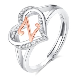 INFUSEU Z Initial Ring Heart for Women Teen Letter Jewelry 925 Sterling Silver Adjustable Cute Capital Alphabet Monogram Gifts Girlfriend Wife Mother Her Birthday