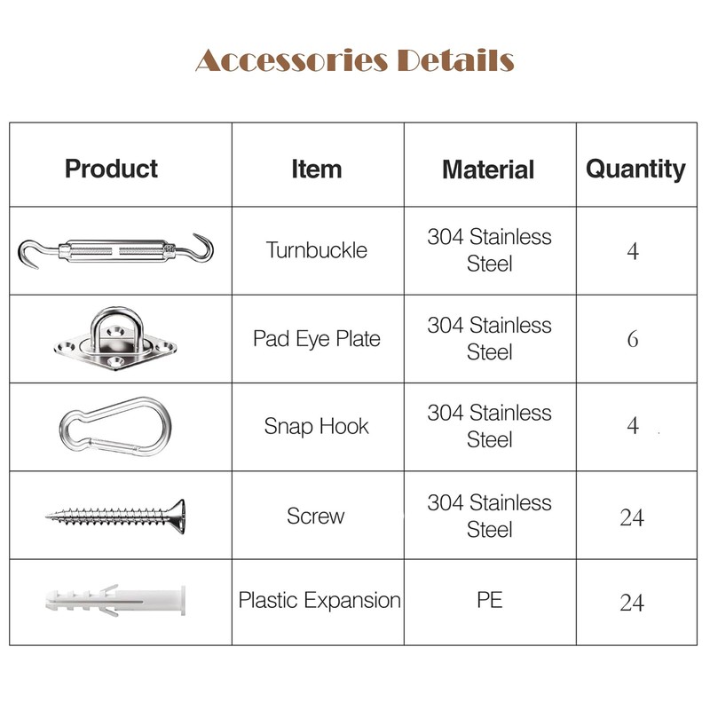 M6 Awning Mounting Set, 304 Stainless Steel, Awning Tensioner Accessories,
