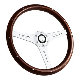 15" 6 Bolt Wood Grain Racing Rivet Steering Wheel Vintage Nostalgia Style Steering Wheel with Horn Buttons