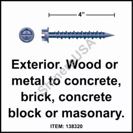 Strong-Point (500) Diamond Blue Concrete Screw 1/4 x 4 Slotted  Hex Washer Head #138320