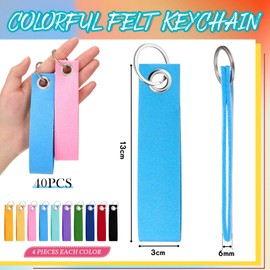 Nuenen Pack of 40 Felt Key Rings with Felt Pendant 13 x 3 cm Felt Lanyards for Crafts DIY Car Keys Gift School Home Office, 10 Colours