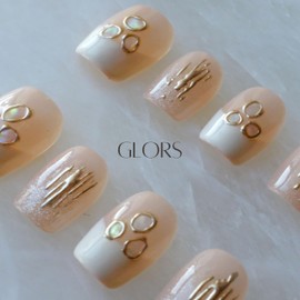 [GLORS] Purely Handmade Press On Nails | Mica Love - Shell Piece Pure and Seductive Nail Art | Salon Quality Fake False Nails in Short Square 10 pieces (Large, SS)