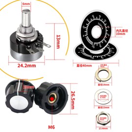 CenryKay 2PCS RV24YN20S B502 5K ohm Single Turn Carbon Film Rotary Taper Potentiometer+2PCS A03 Knob + 2PCS Dials
