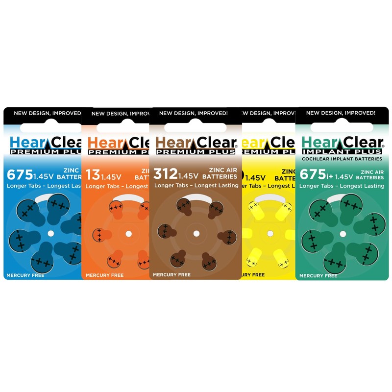 HearClear Size 10 PR230 1.45V Hearing Aid Batteries Yellow Tab