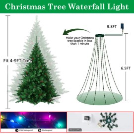 200LED Christmas Tree Waterfall String Light RGB Color Xmas Decor Remote & APP