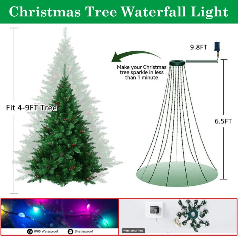 200LED Christmas Tree Waterfall String Light RGB Color Xmas Decor