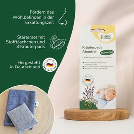 GRÜNSPECHT Herbal Pads "Breathless" for Breathing in the Cold Season, Soothing, Starter Set with 3 Fragrance Pads and Fabric Bag for Wrist (1502-V2)