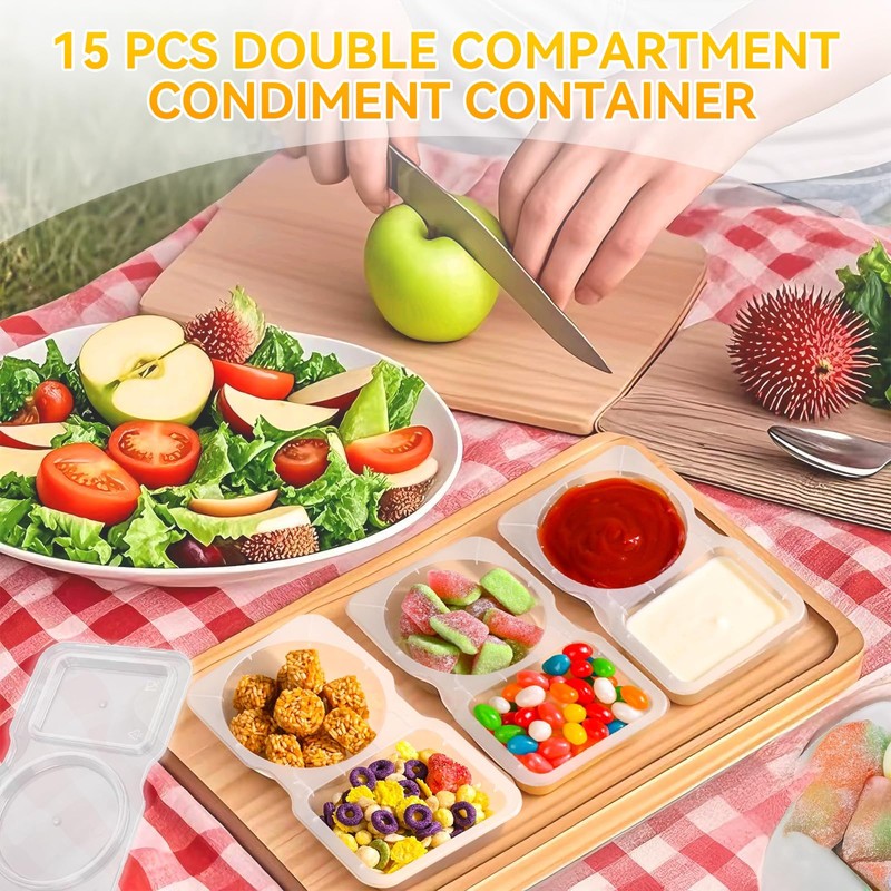 Snack Container, 15 Pcs Double compartment snack containers, Double Compartment