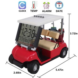 WLOOD Newest Version LCD Display Time Date and Temperature Mini Golf Cart Clock for Golf Fans Great Gift for Golfers Race Souvenir Novelty Golf Gifts (Red)
