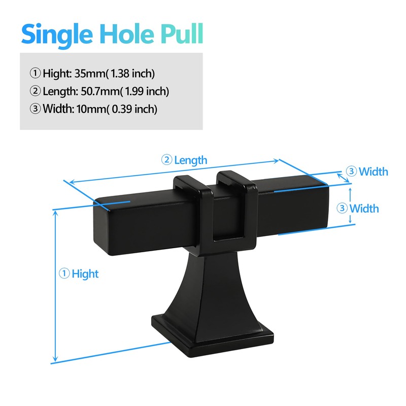 Redunest Matte Black Cabinet Handles, 2 Pack Square T Bar