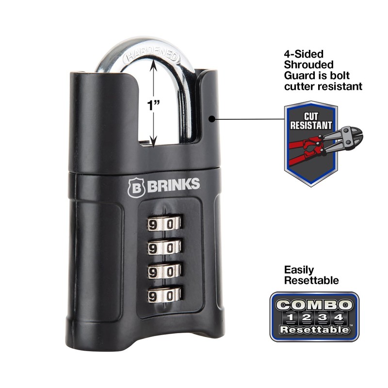 Brinks 2-1/4in (57mm) 4-Digit Resettable Combination Padlock with Shrouded Guard