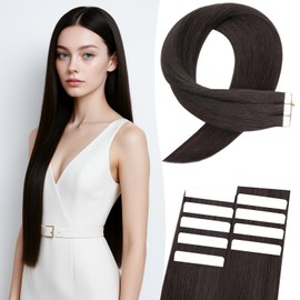 MY-LADY 10pcs Invisible Tape Extensions Human Hair 100% Remy Straight Tape Hair Extensions Seamless for Women Natural Daily #1B Natural Black 16 Inch 15g