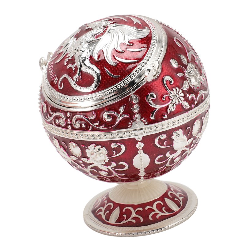 Ball Ashtray with Windproof Lid Retro Dragon Stereoscopic Relief Zinc