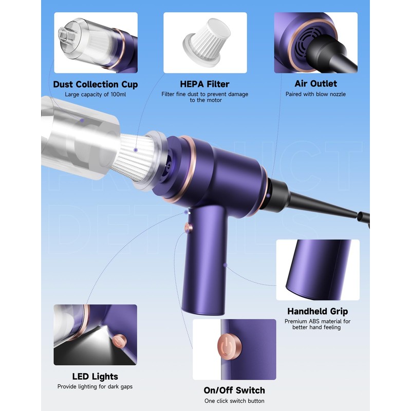 ArCodivei Mini Vacuum Cleaner Cordless with LED Light | 15000