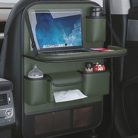 Car Backseat Organizer with Foldable Table Tray, Car Seat Back Protector with Touch Screen Phone Holder, Premium PU Leather Material,Compatible with Most Vehicles, Inner Car Accessories (Green)