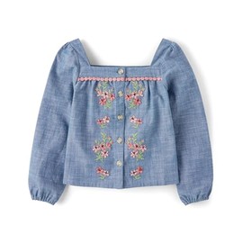 Gymboree,and Toddler Long Sleeve Woven Shirts,Chambray Flowers,3T