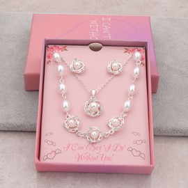 SPRJF Bridesmaid Jewelry Set for Women 1 Set Silver Plated Love Knot Pendant with Pearl Necklace Earrings Bracelet Set for Wedding/Proposal/Party/Prom Gift