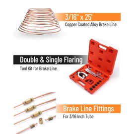 Racewill 25 ft 3/16" Copper Coated Brake Line Kit +Tube Bender (Includes 16 Fittings and 4 Unions Brake Line Fittings) + Brake Line Double & Single Flaring Tool Kit