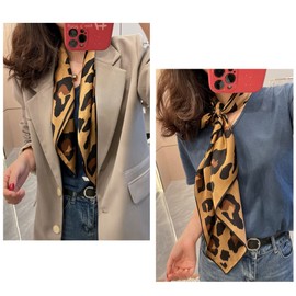 Aufeel 100% Pure Mulberry Silk Square Scarf for Hair-27''x27''- Women Silk Neckerchief Head Wrap Scarf(Classic Leopard)